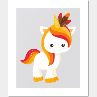 Thanksgiving Unicorn, Cute Unicorn, Feathers Posters and Art